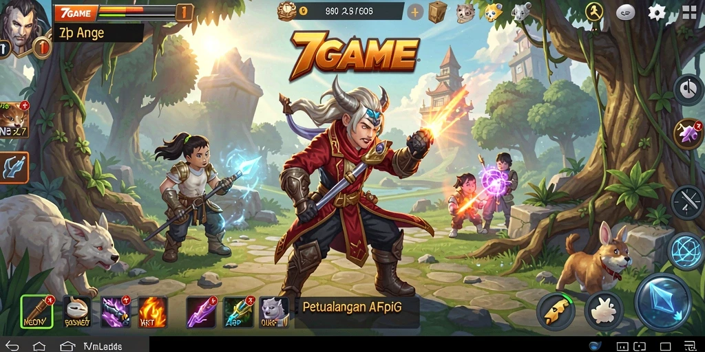 Tampilan gameplay 7GAME dengan pertempuran yang epik dan mendebarkan.