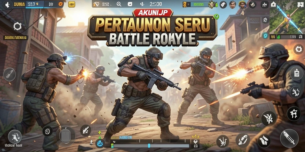 Tangkapan layar gameplay AKUNJP dengan aksi Battle Royale yang intens.