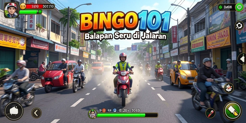 Gameplay BINGO101 yang seru di lintasan balap.