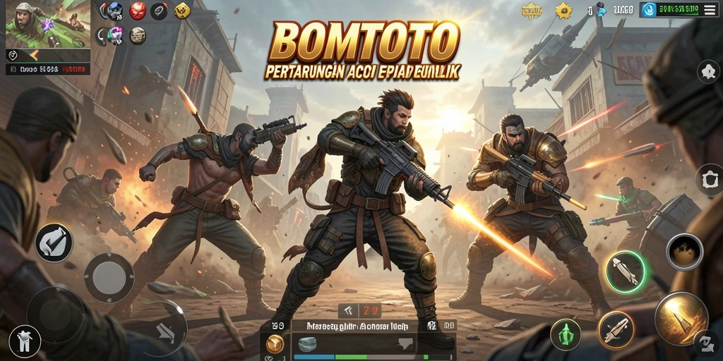 Tangkapan layar utama BOMTOTO menampilkan aksi pertempuran yang mendebarkan.