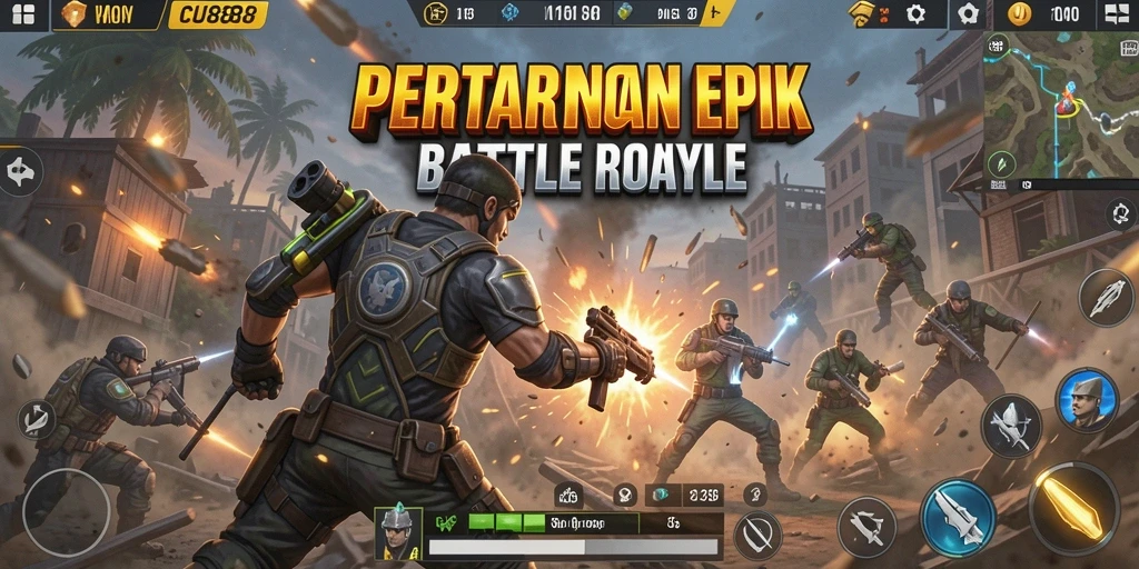 Tampilan gameplay CU888 yang mendebarkan di arena Battle Royale.