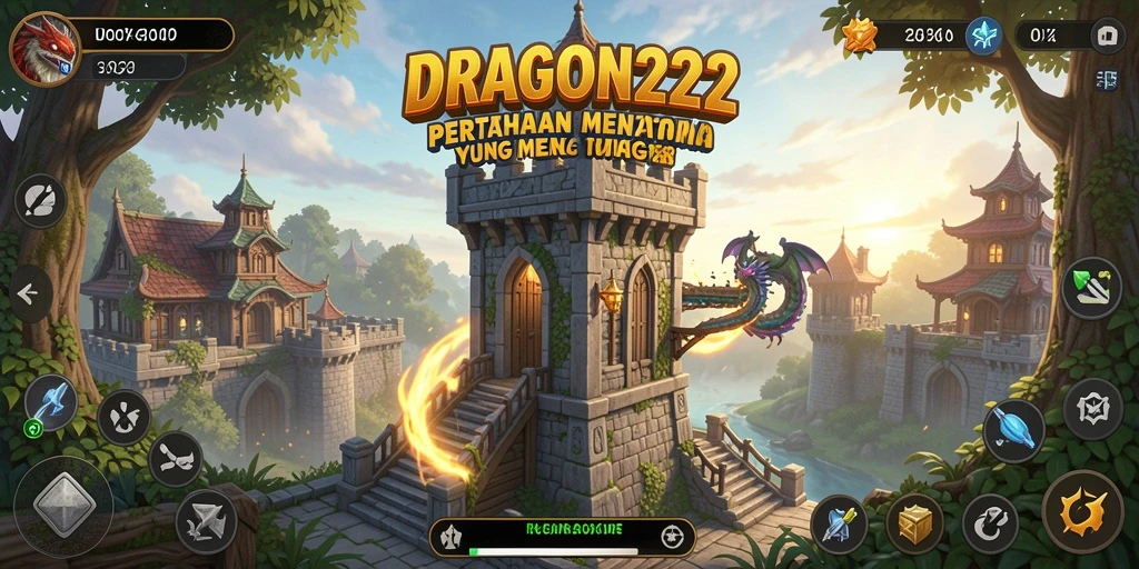 Tampilan menakjubkan dari gameplay Tower Defense yang intens.