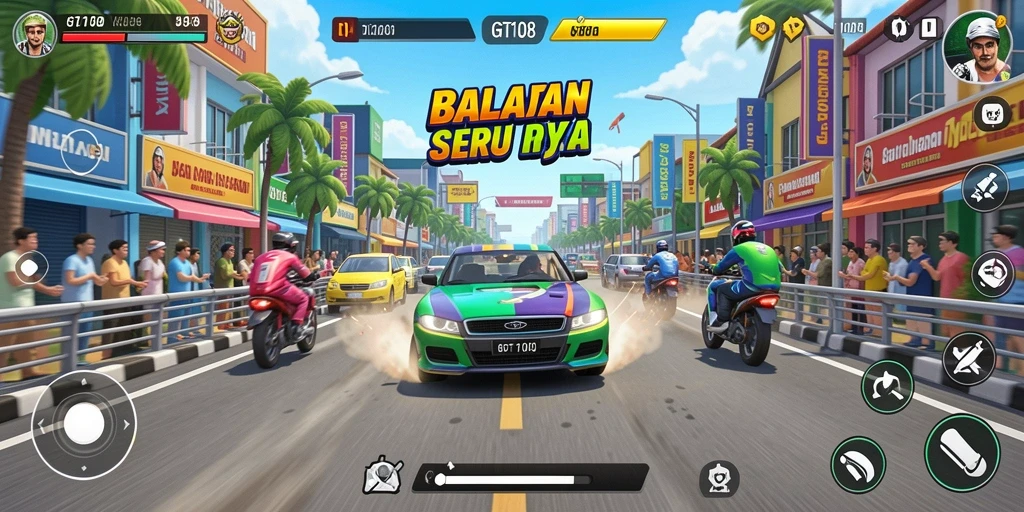 Screenshot yang menunjukkan aksi balap seru di GT108.