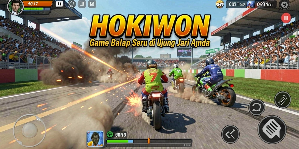 Screenshot utama HOKIWON menampilkan aksi balap yang seru dan mendebarkan.