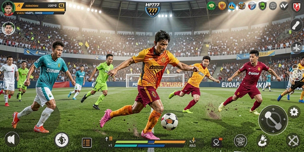 Tampilan gameplay mengesankan dari HP777 dengan aksi sepak bola yang seru.