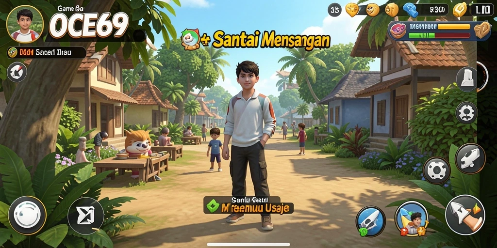 Screenshot gameplay OCE69 menunjukkan suasana santai dan menghibur.