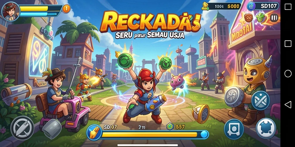Tangkapan layar gameplay seru dari SD107 yang menampilkan aksi arcade.