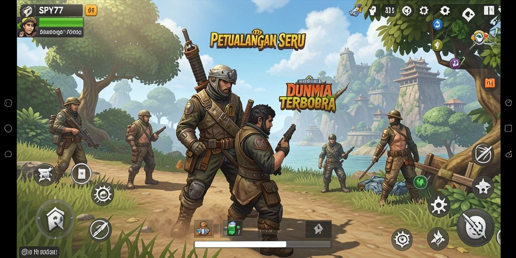 Tangkapan layar dari gameplay SPY77 yang menampilkan dunia terbuka.