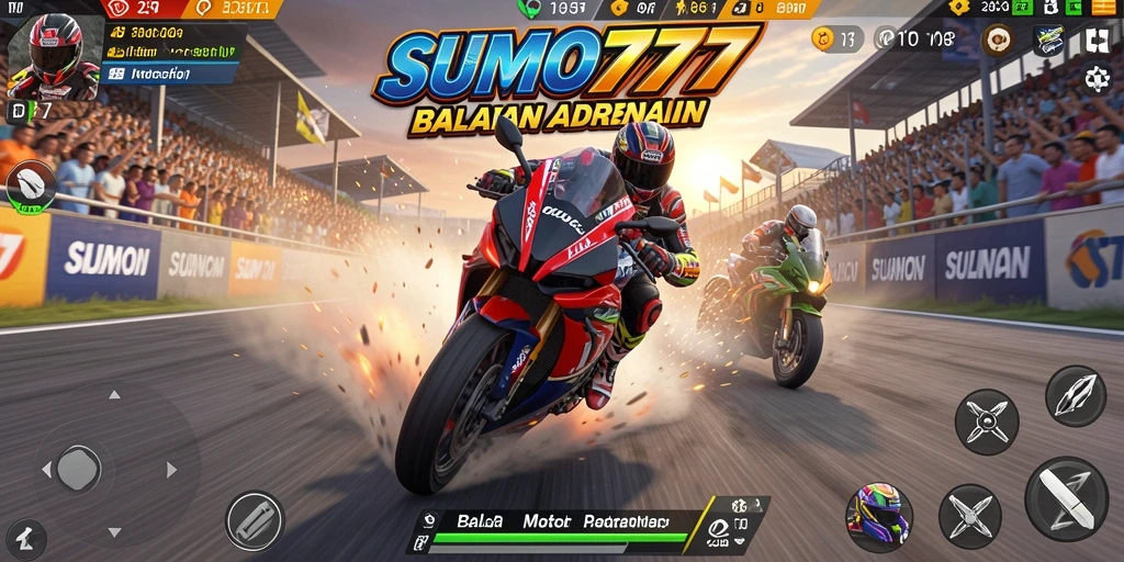 Tampilan gameplay balapan motor yang mendebarkan di SUMO777.