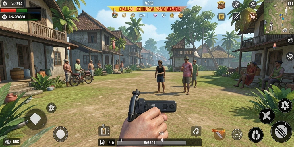 Tampilan gameplay VC55 dengan aktivitas simulasi yang beragam.